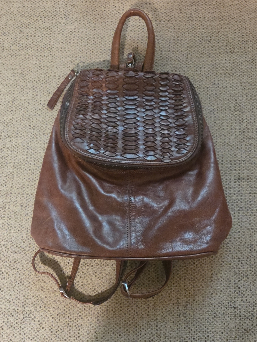 Brown Woven Leather Backpack